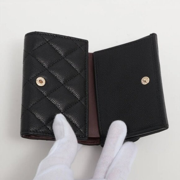 Chanel CC Logo Matelasse Caviar Skin Compact Wallet Black - Picture 3 of 8